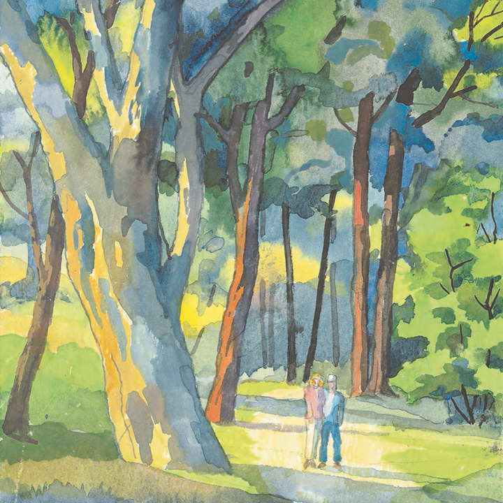 Hofgarten mit zwei Wanderern