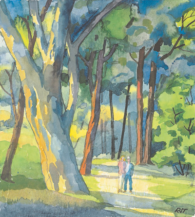 Hofgarten mit zwei Wanderern